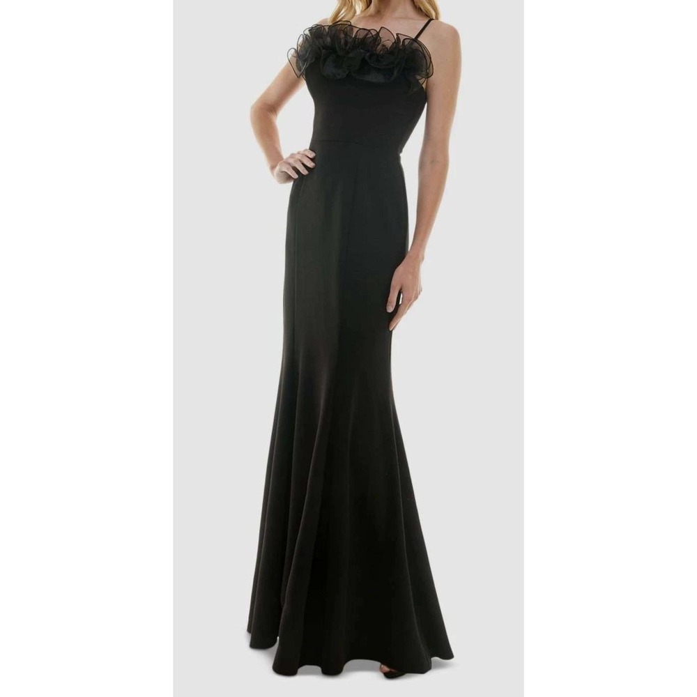 NWOT City Studio Mermaid Gown Juniors 15/16 Black Ruffle Neck Formal Dress $99